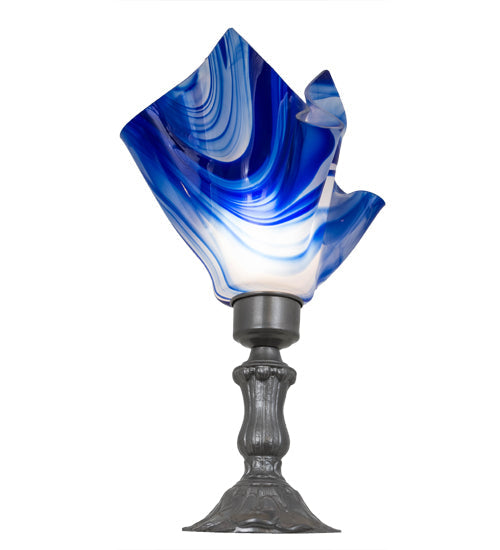 Meyda Lighting Handkerchief 14" Nickel Accent Table Lamp With Blue Curacao Swirl Shade Glass