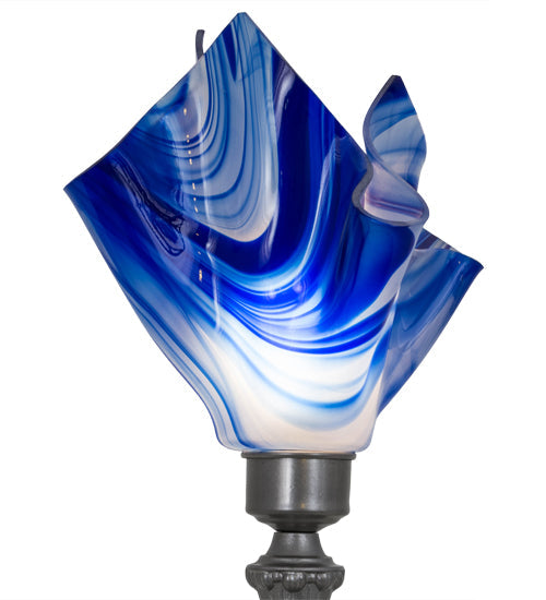 Meyda Lighting Handkerchief 14" Nickel Accent Table Lamp With Blue Curacao Swirl Shade Glass