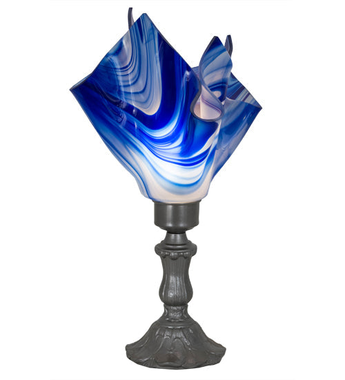 Meyda Lighting Handkerchief 14" Nickel Accent Table Lamp With Blue Curacao Swirl Shade Glass