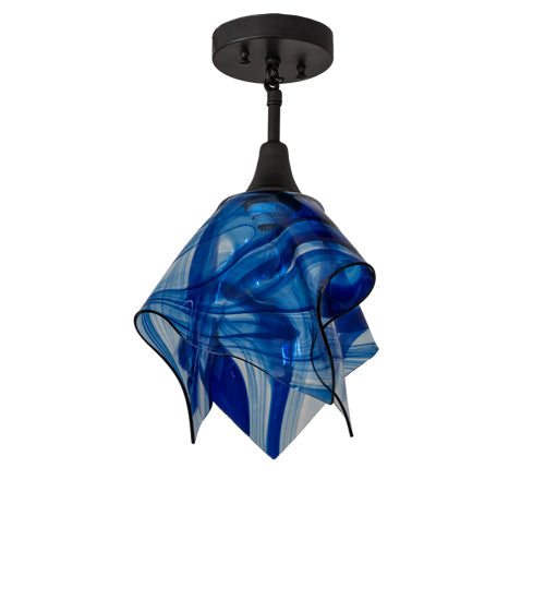 Meyda Lighting Handkerchief 20" Craftsman Brown Curacao Swirl Pendant Light With Blue & Clear Shade Glass