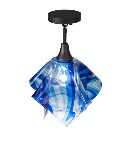 Meyda Lighting Handkerchief 20" Craftsman Brown Curacao Swirl Pendant Light With Blue & Clear Shade Glass