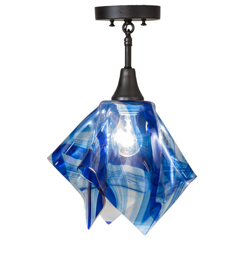 Meyda Lighting Handkerchief 20" Craftsman Brown Curacao Swirl Pendant Light With Blue & Clear Shade Glass
