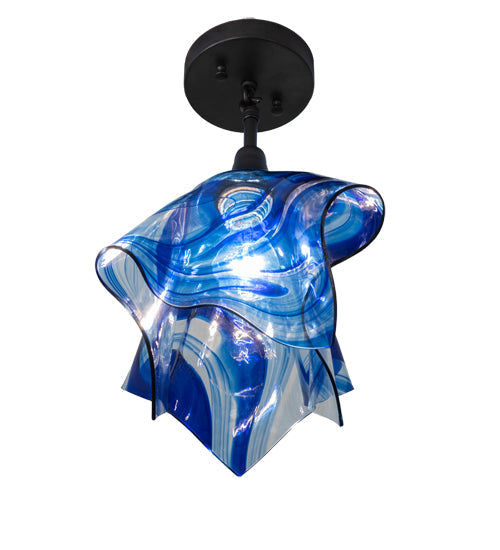 Meyda Lighting Handkerchief 20" Craftsman Brown Curacao Swirl Pendant Light With Blue & Clear Shade Glass