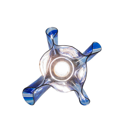 Meyda Lighting Handkerchief 20" Craftsman Brown Curacao Swirl Pendant Light With Blue & Clear Shade Glass