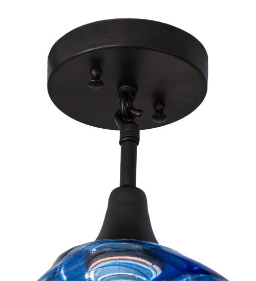Meyda Lighting Handkerchief 20" Craftsman Brown Curacao Swirl Pendant Light With Blue & Clear Shade Glass