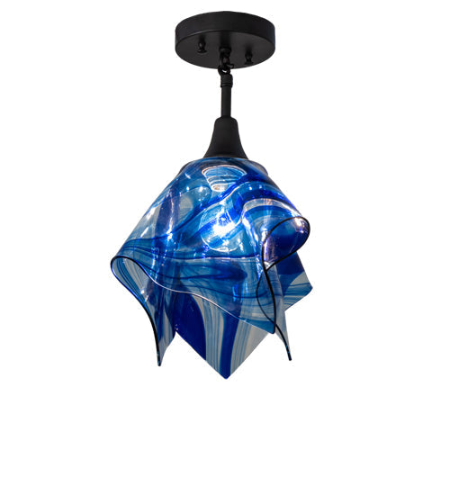 Meyda Lighting Handkerchief 20" Craftsman Brown Curacao Swirl Pendant Light With Blue & Clear Shade Glass