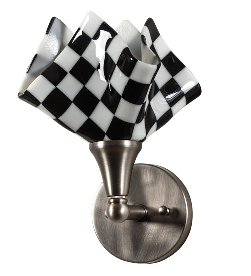 Meyda Lighting Handkerchief 8" Brushed Nickel Grand Prix Wall Sconce With Black & White Shade Glass