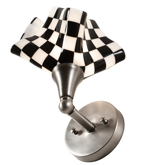 Meyda Lighting Handkerchief 8" Brushed Nickel Grand Prix Wall Sconce With Black & White Shade Glass