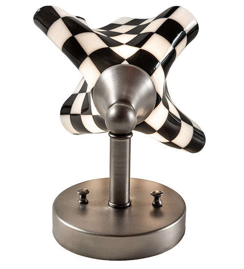 Meyda Lighting Handkerchief 8" Brushed Nickel Grand Prix Wall Sconce With Black & White Shade Glass