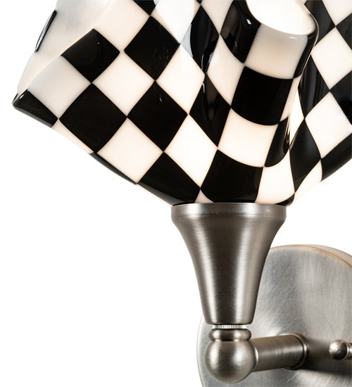 Meyda Lighting Handkerchief 8" Brushed Nickel Grand Prix Wall Sconce With Black & White Shade Glass
