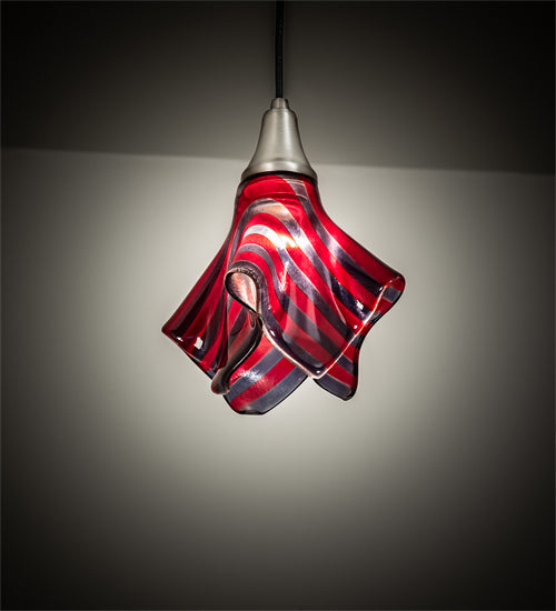 Meyda Lighting Handkerchief 9" Brushed Nickel Satrial's Dream Mini Pendant Light With Red & Violet Shade Glass