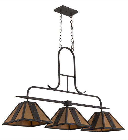 Meyda Lighting Hanford 48" 3-Light Copper Rust Island Pendant Light With Amber Quartz Idalight Shade Glass