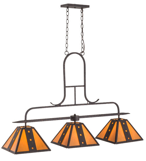 Meyda Lighting Hanford 48" 3-Light Copper Rust Island Pendant Light With Amber Quartz Idalight Shade Glass