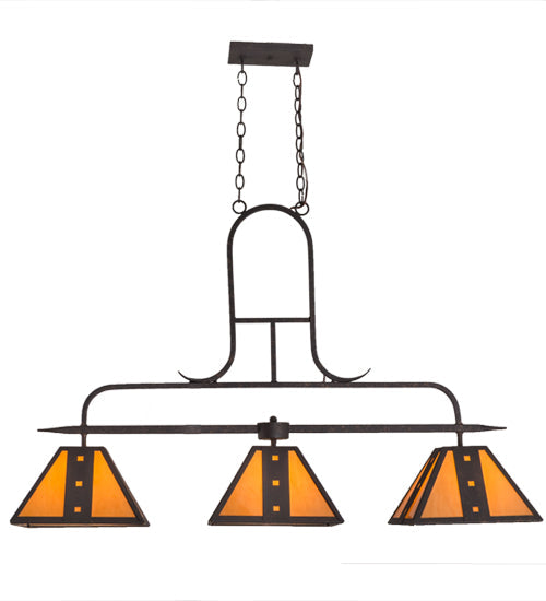 Meyda Lighting Hanford 48" 3-Light Copper Rust Island Pendant Light With Amber Quartz Idalight Shade Glass