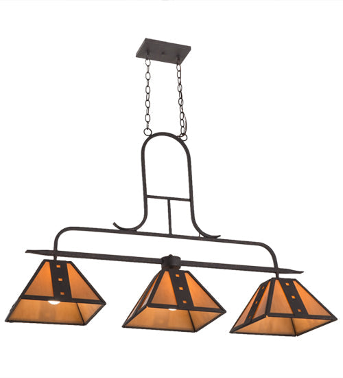 Meyda Lighting Hanford 48" 3-Light Copper Rust Island Pendant Light With Amber Quartz Idalight Shade Glass
