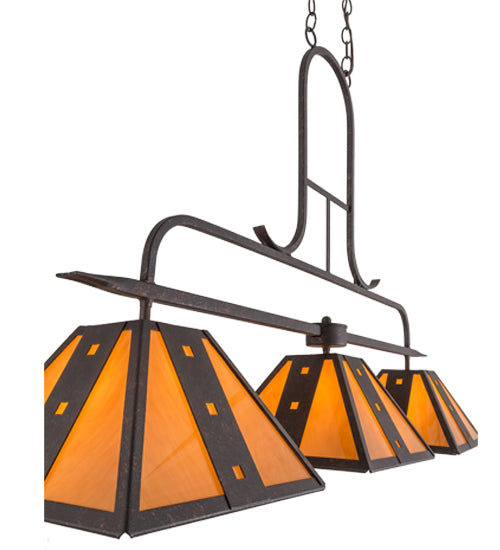 Meyda Lighting Hanford 48" 3-Light Copper Rust Island Pendant Light With Amber Quartz Idalight Shade Glass
