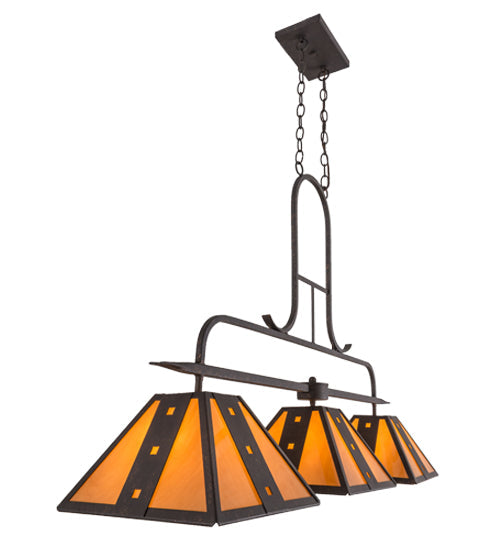 Meyda Lighting Hanford 48" 3-Light Copper Rust Island Pendant Light With Amber Quartz Idalight Shade Glass