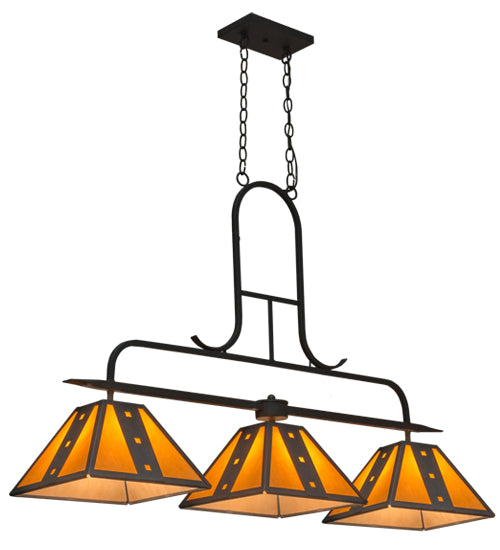 Meyda Lighting Hanford 48" 3-Light Copper Rust Island Pendant Light With Amber Quartz Idalight Shade Glass