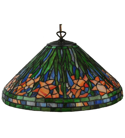 Meyda Lighting Hanging Daffodil 20" Mahogany Bronze Pendant Light With Multi-Colored Shade Glass