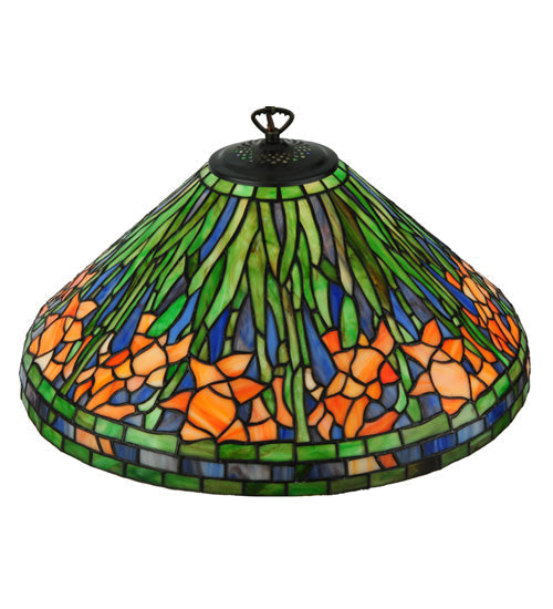 Meyda Lighting Hanging Daffodil 20" Mahogany Bronze Pendant Light With Multi-Colored Shade Glass