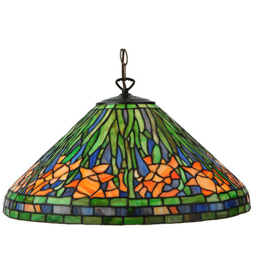 Meyda Lighting Hanging Daffodil 20" Mahogany Bronze Pendant Light With Multi-Colored Shade Glass