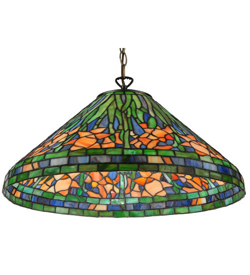 Meyda Lighting Hanging Daffodil 20" Mahogany Bronze Pendant Light With Multi-Colored Shade Glass