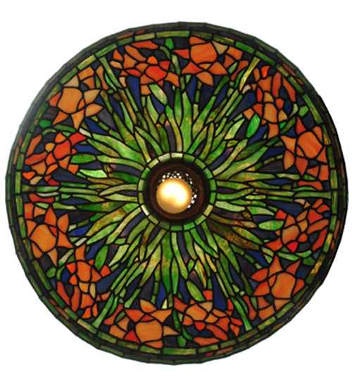 Meyda Lighting Hanging Daffodil 20" Mahogany Bronze Pendant Light With Multi-Colored Shade Glass