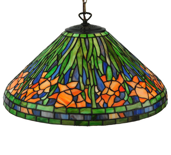 Meyda Lighting Hanging Daffodil 20" Mahogany Bronze Pendant Light With Multi-Colored Shade Glass