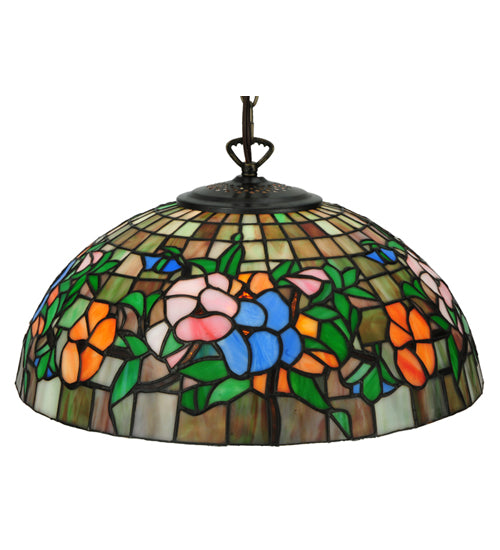 Meyda Lighting Hanging Pansy 16" Mahogany Bronze Pendant Light With Multi-Colored Shade Glass