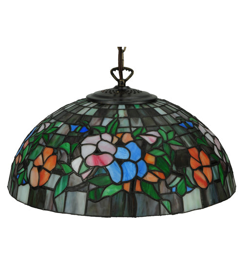 Meyda Lighting Hanging Pansy 16" Mahogany Bronze Pendant Light With Multi-Colored Shade Glass