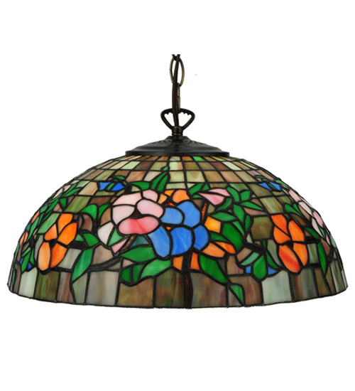 Meyda Lighting Hanging Pansy 16" Mahogany Bronze Pendant Light With Multi-Colored Shade Glass