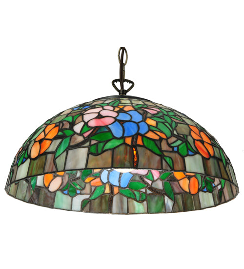 Meyda Lighting Hanging Pansy 16" Mahogany Bronze Pendant Light With Multi-Colored Shade Glass
