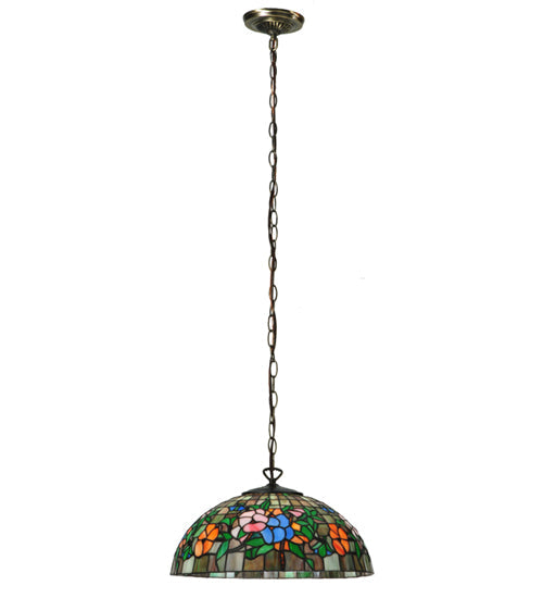 Meyda Lighting Hanging Pansy 16" Mahogany Bronze Pendant Light With Multi-Colored Shade Glass