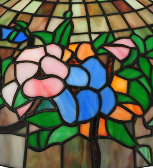 Meyda Lighting Hanging Pansy 16" Mahogany Bronze Pendant Light With Multi-Colored Shade Glass