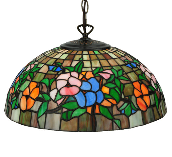 Meyda Lighting Hanging Pansy 16" Mahogany Bronze Pendant Light With Multi-Colored Shade Glass