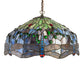 Meyda Lighting Hanginghead Dragonfly 20" Antique Brass Pendant Light With Multi-Colored Stained Shade Glass