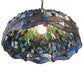 Meyda Lighting Hanginghead Dragonfly 20" Antique Brass Pendant Light With Multi-Colored Stained Shade Glass