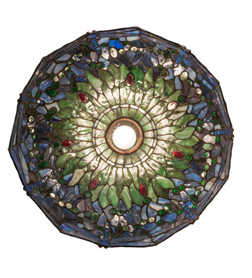 Meyda Lighting Hanginghead Dragonfly 20" Antique Brass Pendant Light With Multi-Colored Stained Shade Glass
