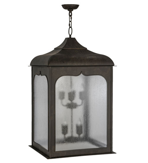 Meyda Lighting Hankel 28" 8-Light Oil Rubbed Bronze Lantern Pendant Light With Rainstone Idalight Shade Glass