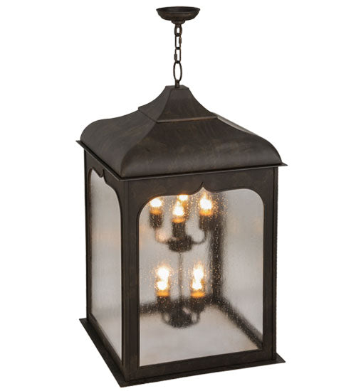 Meyda Lighting Hankel 28" 8-Light Oil Rubbed Bronze Lantern Pendant Light With Rainstone Idalight Shade Glass