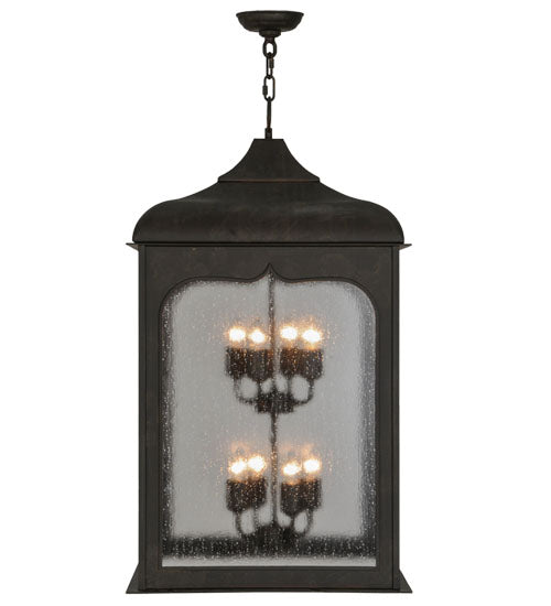 Meyda Lighting Hankel 28" 8-Light Oil Rubbed Bronze Lantern Pendant Light With Rainstone Idalight Shade Glass