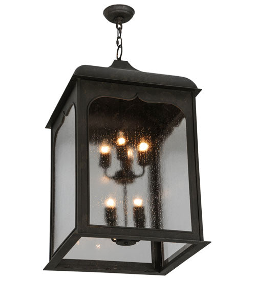 Meyda Lighting Hankel 28" 8-Light Oil Rubbed Bronze Lantern Pendant Light With Rainstone Idalight Shade Glass