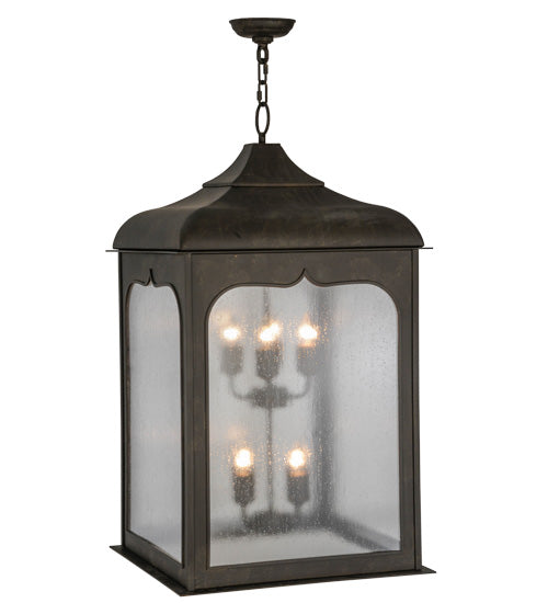 Meyda Lighting Hankel 28" 8-Light Oil Rubbed Bronze Lantern Pendant Light With Rainstone Idalight Shade Glass