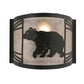 Meyda Lighting Happy Bear on the Loose 12" LED Textured Black Left Wall Sconce With Silver Mica Shade Glass