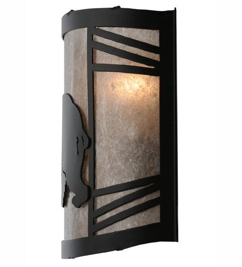Meyda Lighting Happy Bear on the Loose 12" LED Textured Black Left Wall Sconce With Silver Mica Shade Glass