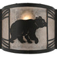 Meyda Lighting Happy Bear on the Loose 12" Textured Black Right Wall Sconce With Silver Mica Shade Glass