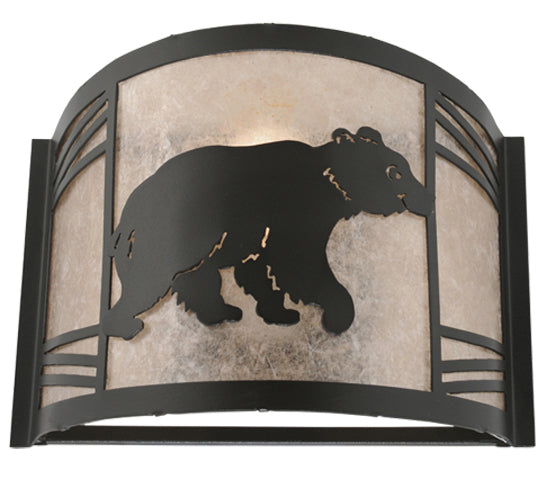 Meyda Lighting Happy Bear on the Loose 12" Textured Black Right Wall Sconce With Silver Mica Shade Glass