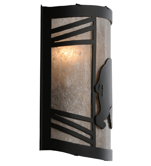 Meyda Lighting Happy Bear on the Loose 12" Textured Black Right Wall Sconce With Silver Mica Shade Glass