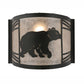 Meyda Lighting Happy Bear on the Loose 12" Textured Black Right Wall Sconce With Silver Mica Shade Glass