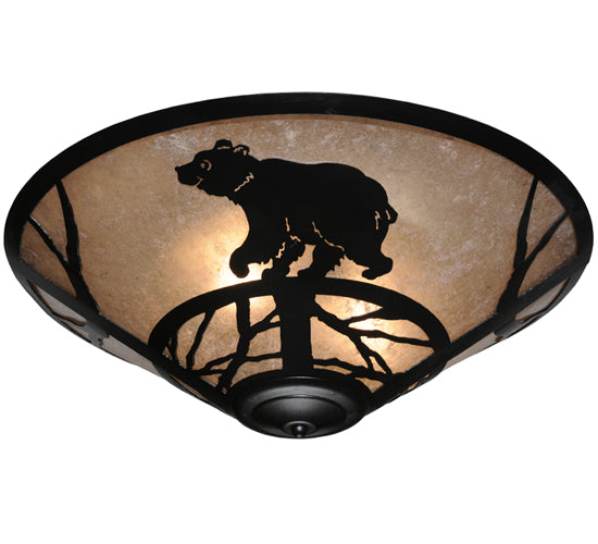 Meyda Lighting Happy Bear on the Loose 22" 3-Light Textured Black Flush Mount Light With Silver Mica Shade Glass